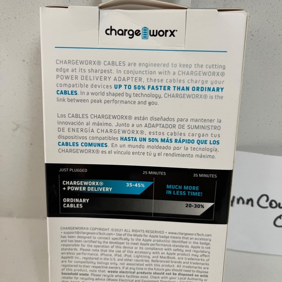 Charge Worx Power delivery Lightening to usb cable Charge Iphone 50% in 30 NEW! - Picture 2 of 2